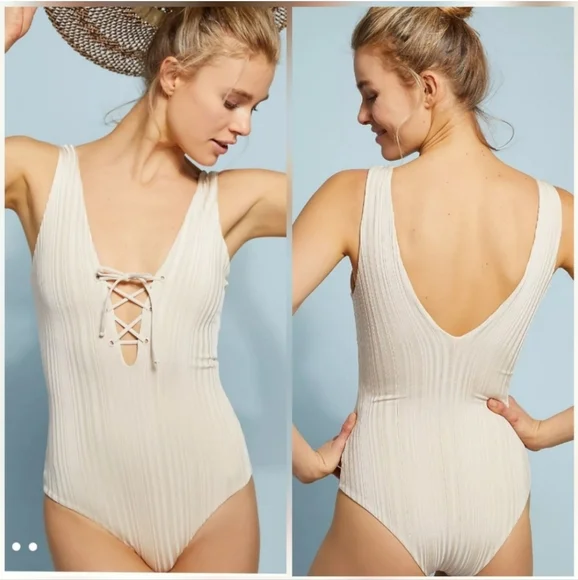 NEW TAVIK/REVOLVE Roan Slinky Ribbed One-Piece Swimsuit IN tapioca XS - Picture 3 of 16